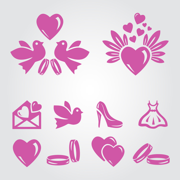 Una ilustración vectorial de un conjunto de iconos de boda
 - Vector, Imagen
