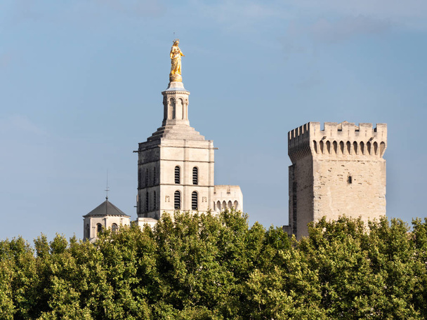 Το Παπικό Παλάτι, ένα ιστορικό παλάτι βρίσκεται στην Αβινιόν, Νότια Γαλλία. Είναι ένα από τα μεγαλύτερα και σημαντικότερα μεσαιωνικά κτίσματα Gothic, στην Ευρώπη. Σύννεφα που κινούνται πίσω από. - Φωτογραφία, εικόνα