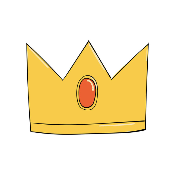 大きな赤いルビ宝石が付いている王冠。権威の象徴。王のヘッドピース。成功と記章を表すアイコン。ゴールド クラウン - ベクター画像