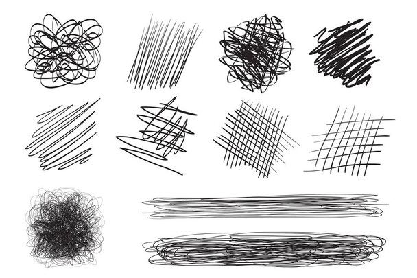 Kézzel rajzolt vonalak elszigetelt háttér. Kaotikus textúrák a kikelés. Hullámos kusza hátterekkel. Fekete-fehér illusztráció. Elemek, plakátok és szórólapok - Vektor, kép