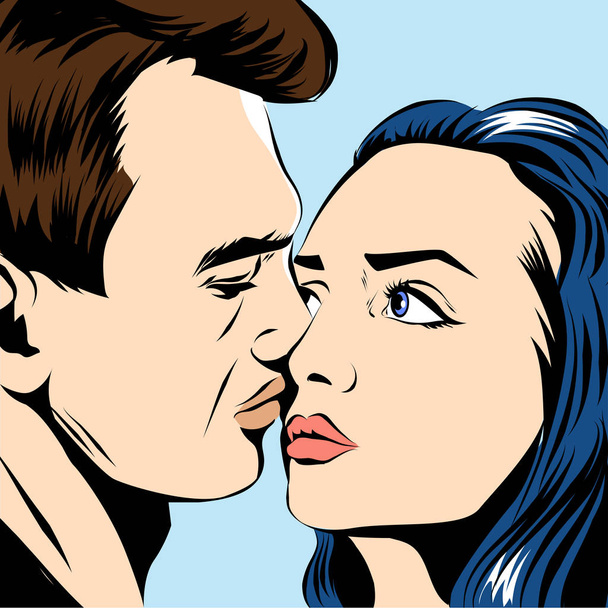 Kissing para pop-art styl wektor ilustracja. - Wektor, obraz