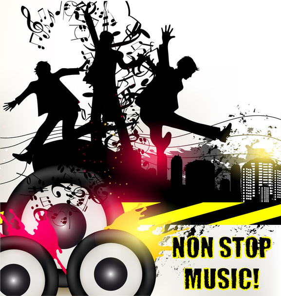 Grunge Musik Banner für Disco mit Tintenflecken, Happy Silh - Vektor, Bild