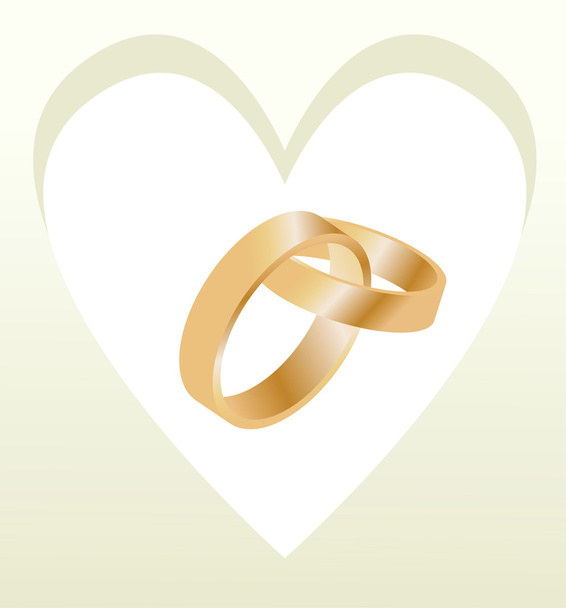 Gold wedding rings with heart shaped card vector - Vektor, Bild