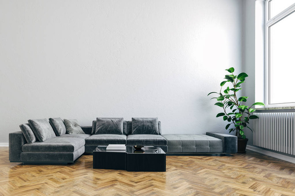 3d renderização de belo interior com sofá e piso de madeira
 - Foto, Imagem