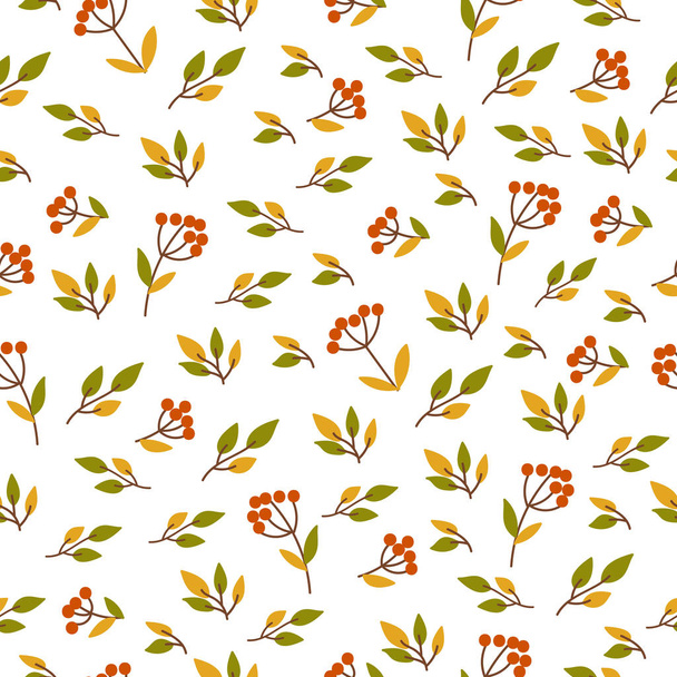 Seamless pattern with branches, leaves, berries on a white backg - Вектор, зображення