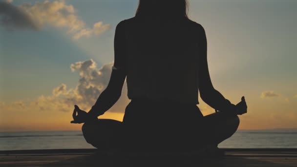 Yong žena cvičí jógu u moře - Záběry, video