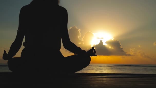 Yong žena cvičí jógu u moře - Záběry, video