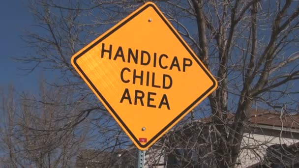 Handicap Child Area sign with right to left trucking - Footage, Video
