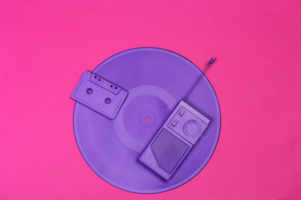 Music flat lay objects on colorful background - 写真・画像