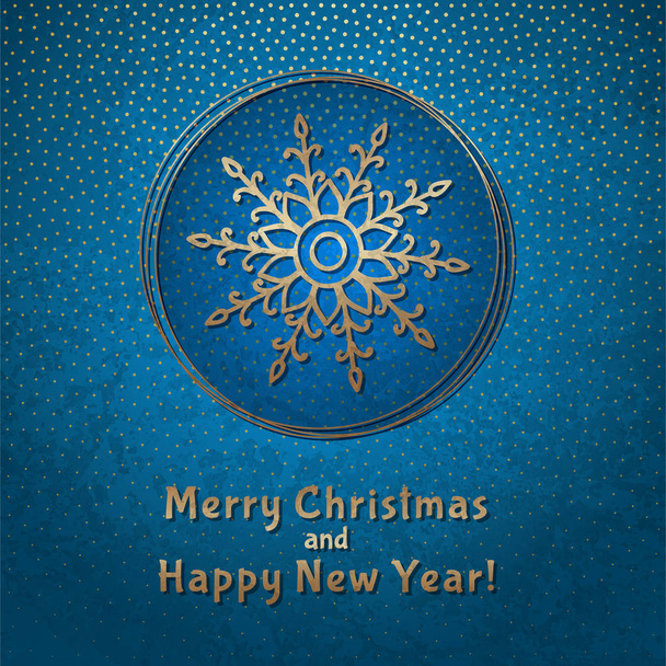 Αυτό είναι ένα μπλε-χρυσό φόντο με μια Χριστουγεννιάτικη μπάλα και νιφάδα χιονιού. Όμορφες ευχετήριες κάρτες για Χριστούγεννα και νέο έτος σχεδιασμό. - Διάνυσμα, εικόνα