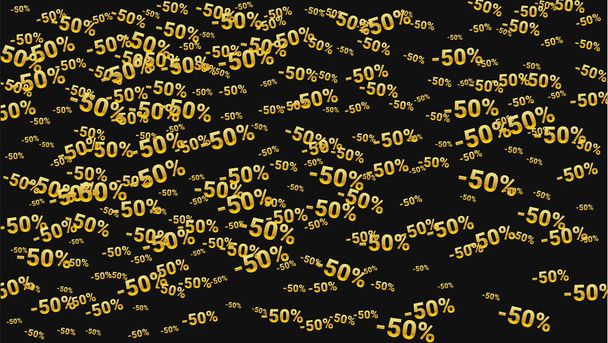 Percent Sings on Dark Background. Black Poster with Silver Percent Sings and Snowflakes. Vector Discount Sale Background. - Vetor, Imagem