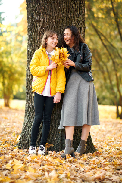 Two girls are in autumn city park. - Foto, Bild