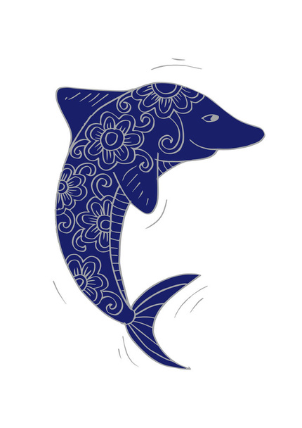 Cute dolphin with decorative flourish elements - Vector, Imagen