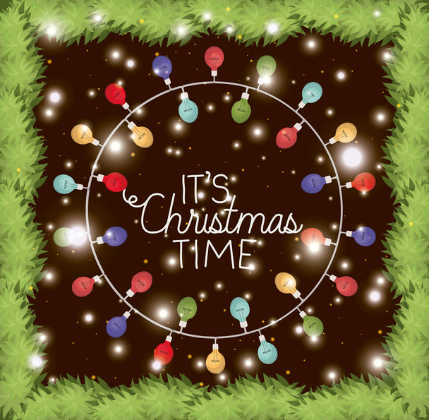 circular frame with garlands and christmas lights - Vector, afbeelding