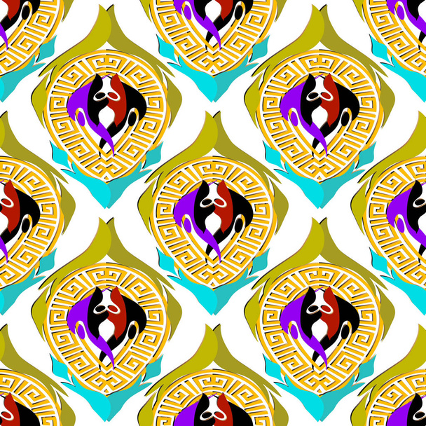 Abstract modern greek key meander seamless pattern. Colorful geometric ornament on the white background. Isolated design. Repeat ornamental floral backdrop. Patterned elegance decorative design - Vetor, Imagem