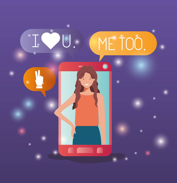 Žena v smartphone s sociální mediální bubliny - Vektor, obrázek