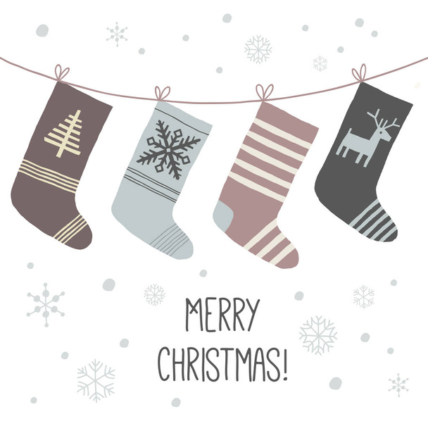 Χριστούγεννα κάλτσες. Μια σειρά από κάλτσες για τις διακοπές. Διάνυσμα κινουμένων σχεδίων το χέρι συντάσσονται eps 10 εικονογράφηση που απομονώνονται σε λευκό φόντο σε μια επίπεδη στυλ. - Διάνυσμα, εικόνα