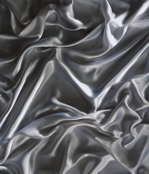 Silver wrinkled satin fabric background showing progress in a curve - Foto, afbeelding