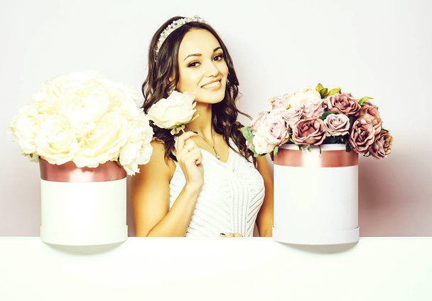pretty girl with flower boxes - Fotografie, Obrázek