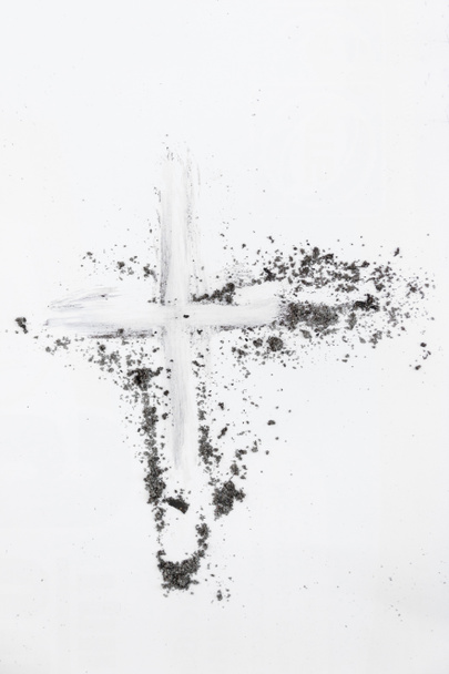 Krzyż wykonany z popiołów, Środa Popielcowa, postu sezon starodawny streszczenie tło - Zdjęcie, obraz