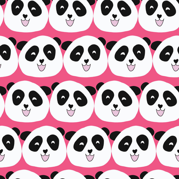 Kids pattern Panda bear seamless vector repeat. Cute animal illustration on pink background for girl. For fabric, paper, room decor, wallpaper, school, nursery, baby shower, birthday card, stationery - Вектор, зображення