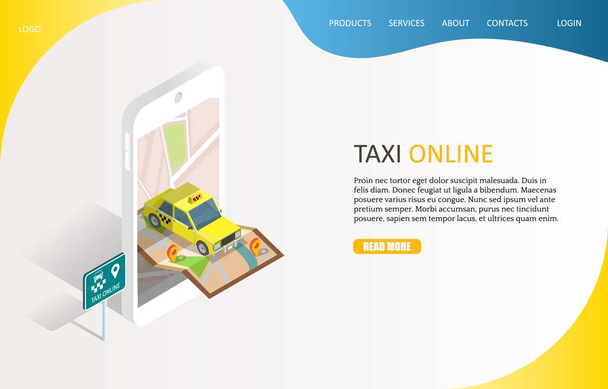 Taxi Online Landing Page Website Vektorvorlage - Vektor, Bild