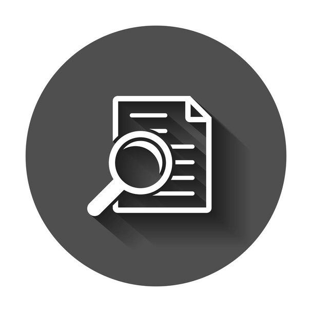 Scrutiny document plan icon in flat style. Review statement vector illustration with long shadow. Document with magnifier loupe business concept. - Vector, Image