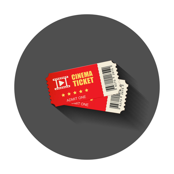 Realistic cinema ticket icon in flat style. Admit one coupon entrance vector illustration with long shadow. Ticket business concept. - Vector, Image