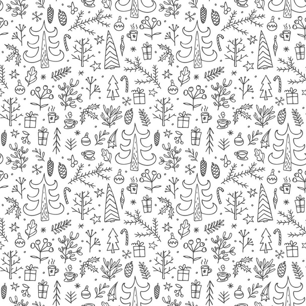 Karácsonyi varrat nélküli mintát doodles - Vektor, kép
