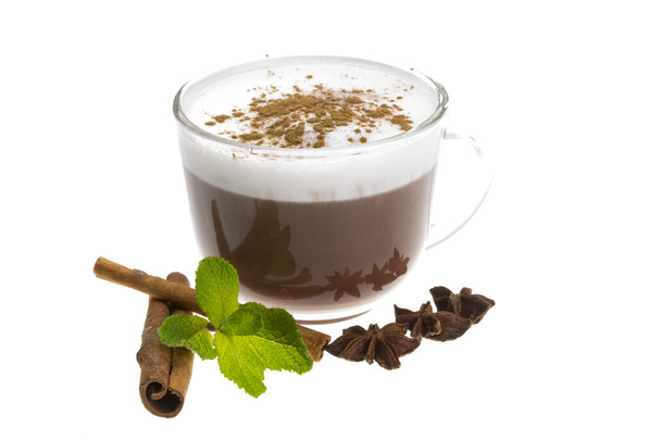 kawa z mlekiem i cynamon - Zdjęcie, obraz