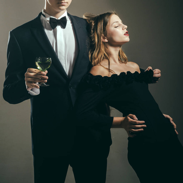 Date of beautiful couple. Elegant couple in love. Cute man and woman are dating. Valentines day. Love. Loving couple together at business meeting. Being in love. First meet. Passionate love - 写真・画像