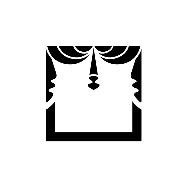 Zwarte & witte vectorillustratie van weefsel valance met gordijnen. Platte icoon van venster schaduw met 2 asymmetrische volants. Geïsoleerde object op witte achtergrond   - Vector, afbeelding