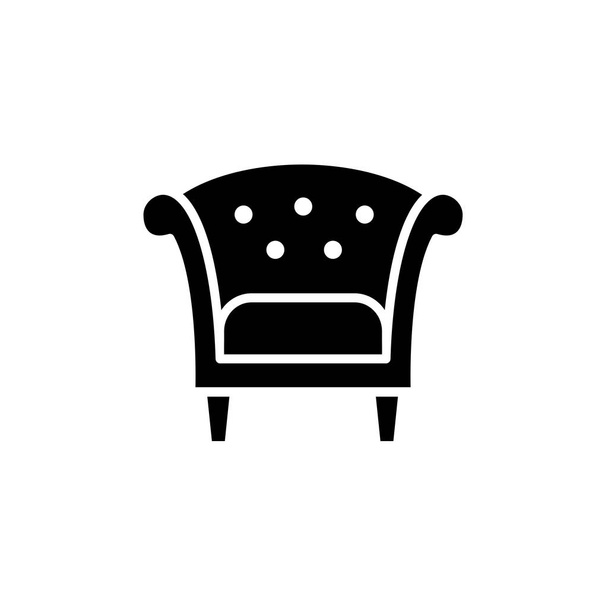 Černé & bílé vektorové ilustrace retro dřevěné křeslo s vysokým opěradlem. Plochý ikona sedadla židle arm. Čalounění nábytku. Izolovaný objekt na bílém pozadí  - Vektor, obrázek