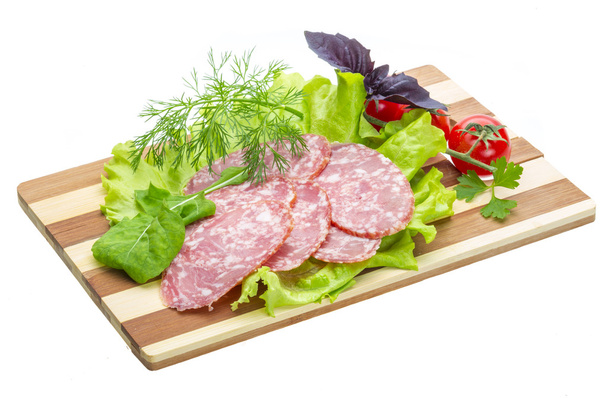 Sausages with salad and basil - Photo, Image
