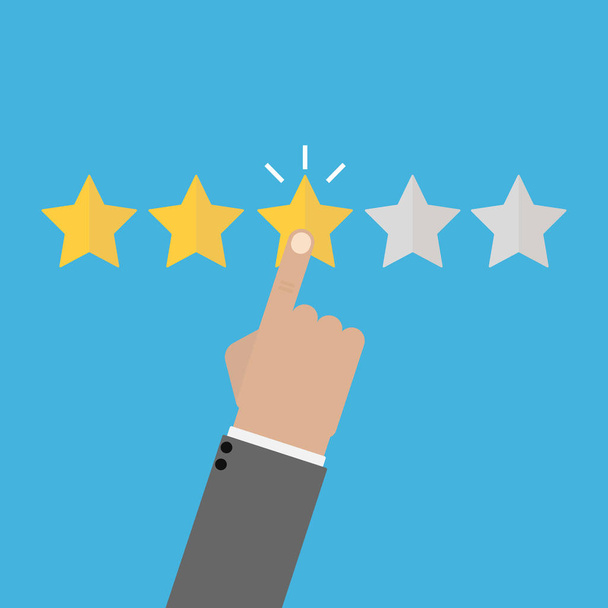 Rating vector illustration. Hand puts star rating click icon in flat design - Vector, Image