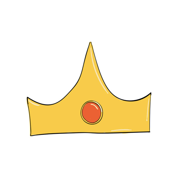 赤い楕円形の宝石が付いている王冠。権威の象徴。王のヘッドピース。成功と記章を示すアイコン. - ベクター画像