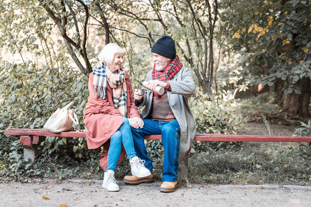 Joyful positive couple having a small picnic - Fotó, kép