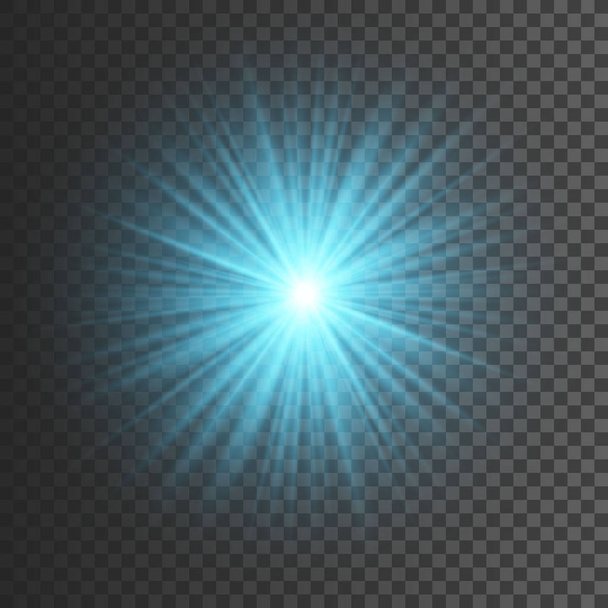 Şeffaf parlama ışık efekti. Yıldız patlaması ile parıldıyor. Mavi parlak. Vektör çizim. - Vektör, Görsel