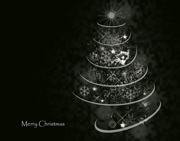Weihnachtskarte auf Weihnachtsbaum auf schwarzem Hintergrund. - Foto, Bild