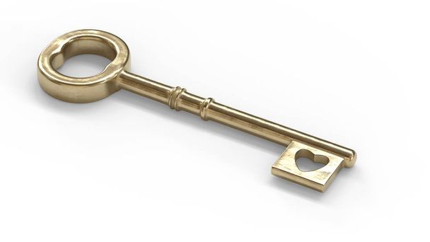 3D ilustracja stary klucz do serca jako czar - Zdjęcie, obraz