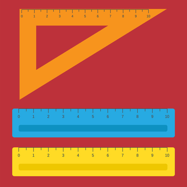 Instrumentos escolares, reglas vectoriales. Regla de instrumento para la medida y regla de herramienta ilustración de escala de centímetro y milímetro
 - Vector, Imagen