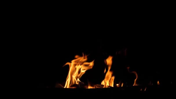красивый огонь горит ночью, красные искры взлетают, замедленная съемка
, - Кадры, видео