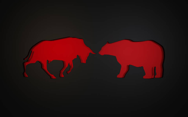 the figures of a bull and bear which are cut out from various materials. 3D rendering - Foto, immagini