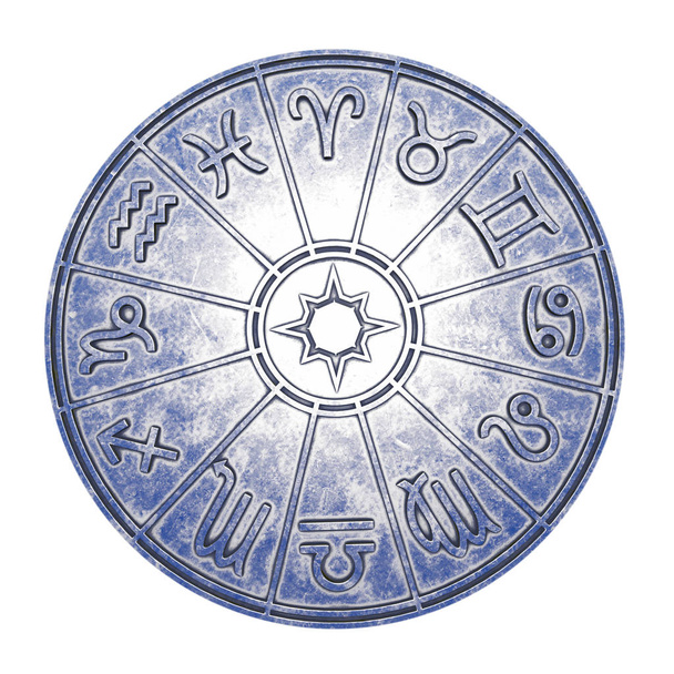 astrologische Tierkreiszeichen innerhalb des silbernen Horoskopkreises - Foto, Bild