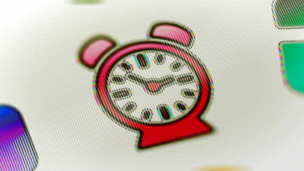 Clock icon in the screen. Looping footage has 4K resolution. Prores 4444. 3D Illustration. - Footage, Video