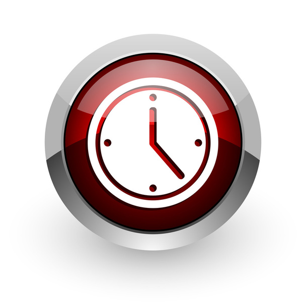clock red circle web glossy icon - Foto, Imagen