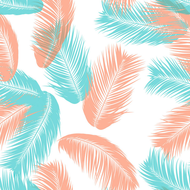 Vector Coconut Tree. Tropical Seamless Pattern with Palm Leaf. Exotic Jungle Plants Abstract Background. Simple Silhouette of Tropic Leaves. Trendy Coconut Tree Branches for Textile, Fabric, Wallpaper - Wektor, obraz
