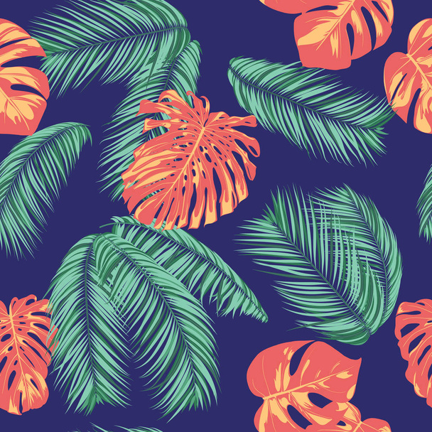 Summer Exotic Floral Tropical Palm, Philodendron Leaf. Jungle Leaf Seamless Pattern. Botanical Plants Background. Eps10 Vector. Summer Tropical Palm Wallpaper for Print, Fabric, Tile, Wallpaper, Dress - Vector, Image