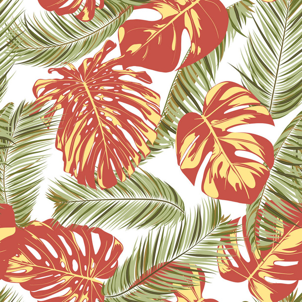 Yaz egzotik çiçek tropikal palmiye, bitkiyi yaprak. Orman yaprak Seamless modeli. Botanik bitkiler arka plan. Eps10 vektör. Baskı, kumaş, karo, duvar kağıtları, elbise için yaz tropikal Palm duvar kağıdı - Vektör, Görsel