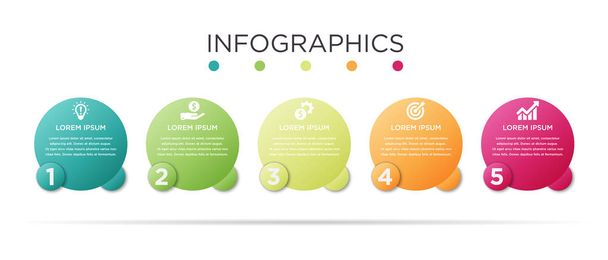 Business Info grafische sjabloon. Ontwerp met cirkel met label 5 stappen of 5 opties. - Vector, afbeelding